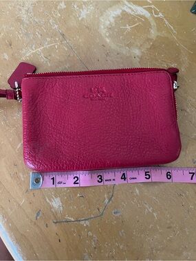 COACH | F66505 Luxury Pebble Leather Double Corner Zip Wristlet Bright Red EUC